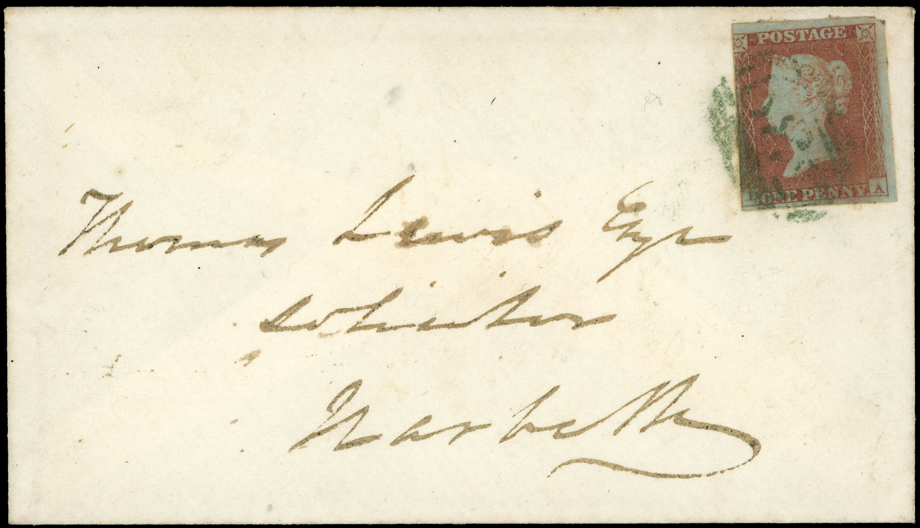 Great Britain SG 8 on cover Spec. BS91xc greyish-green Narbeth MC 