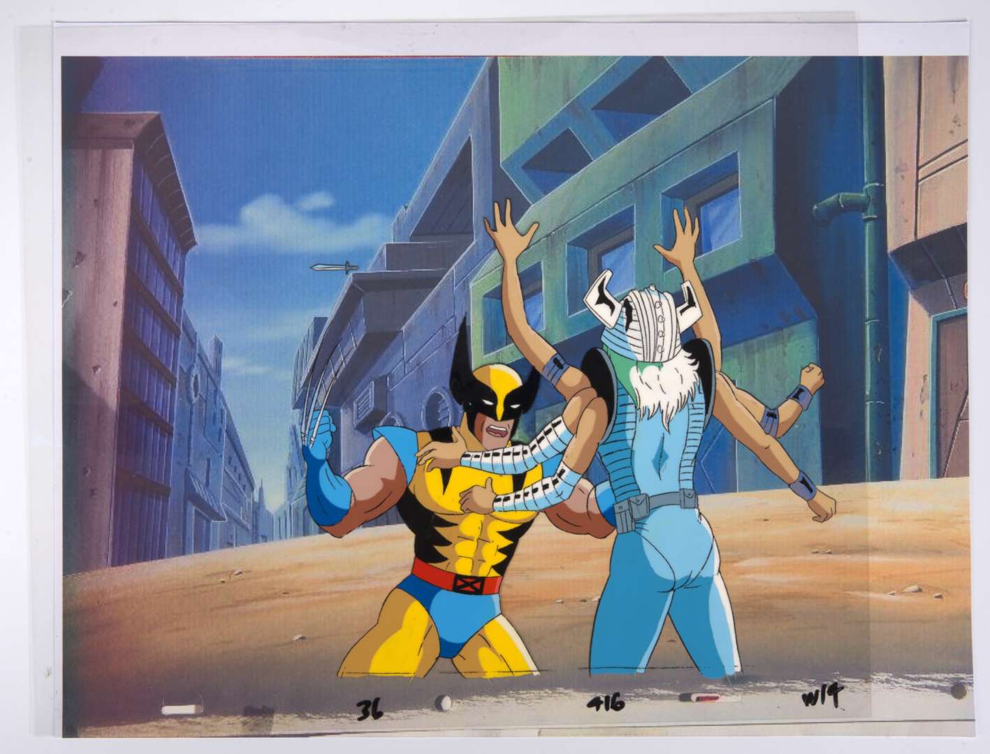 X-Men The Animated Series Original Wolverine and Spiral Production Cel (Marvel Studios, 1992-1997)
