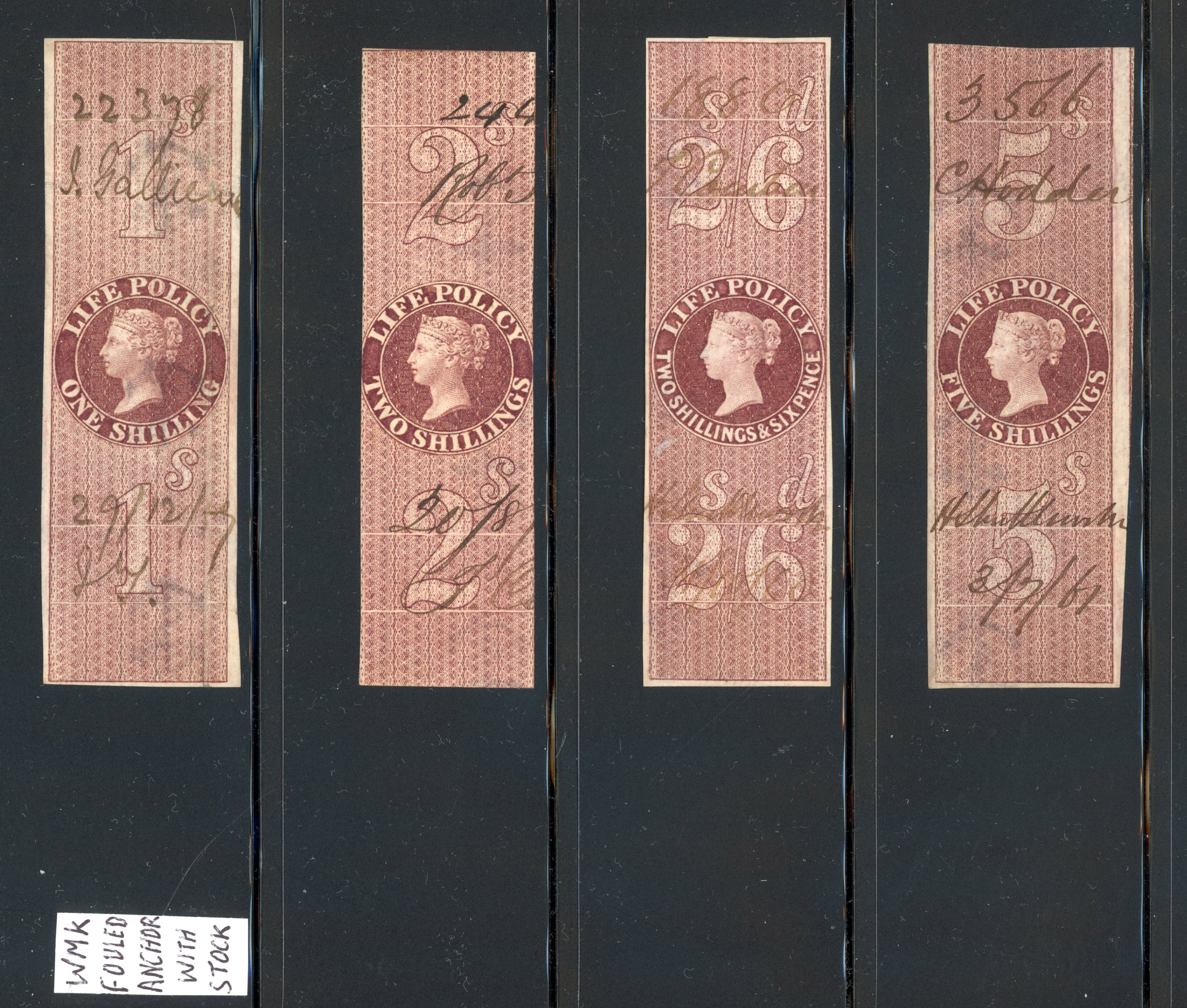 GB LIFE POLICY: 1854-72 selection of fifteen different types arranged on stock pages