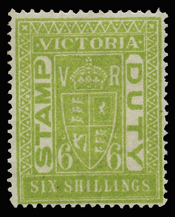 1884-96 "STAMP DUTY" 6s apple-green, wmk 33 upright,...