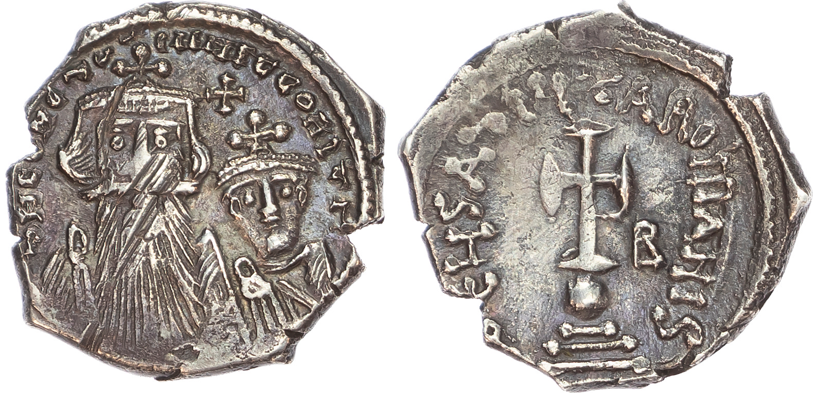Constans II, with Constantine IV (AD 641-668) AR Hexagram, Constantinople, AD 654-659, 4.62g. 