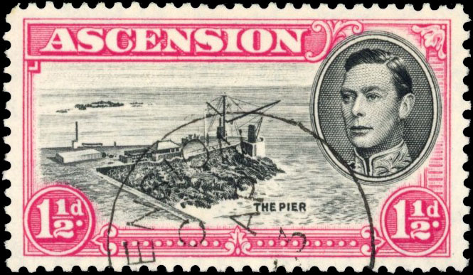 Ascension SG 40fb 1952 1½d cut mast and railings used