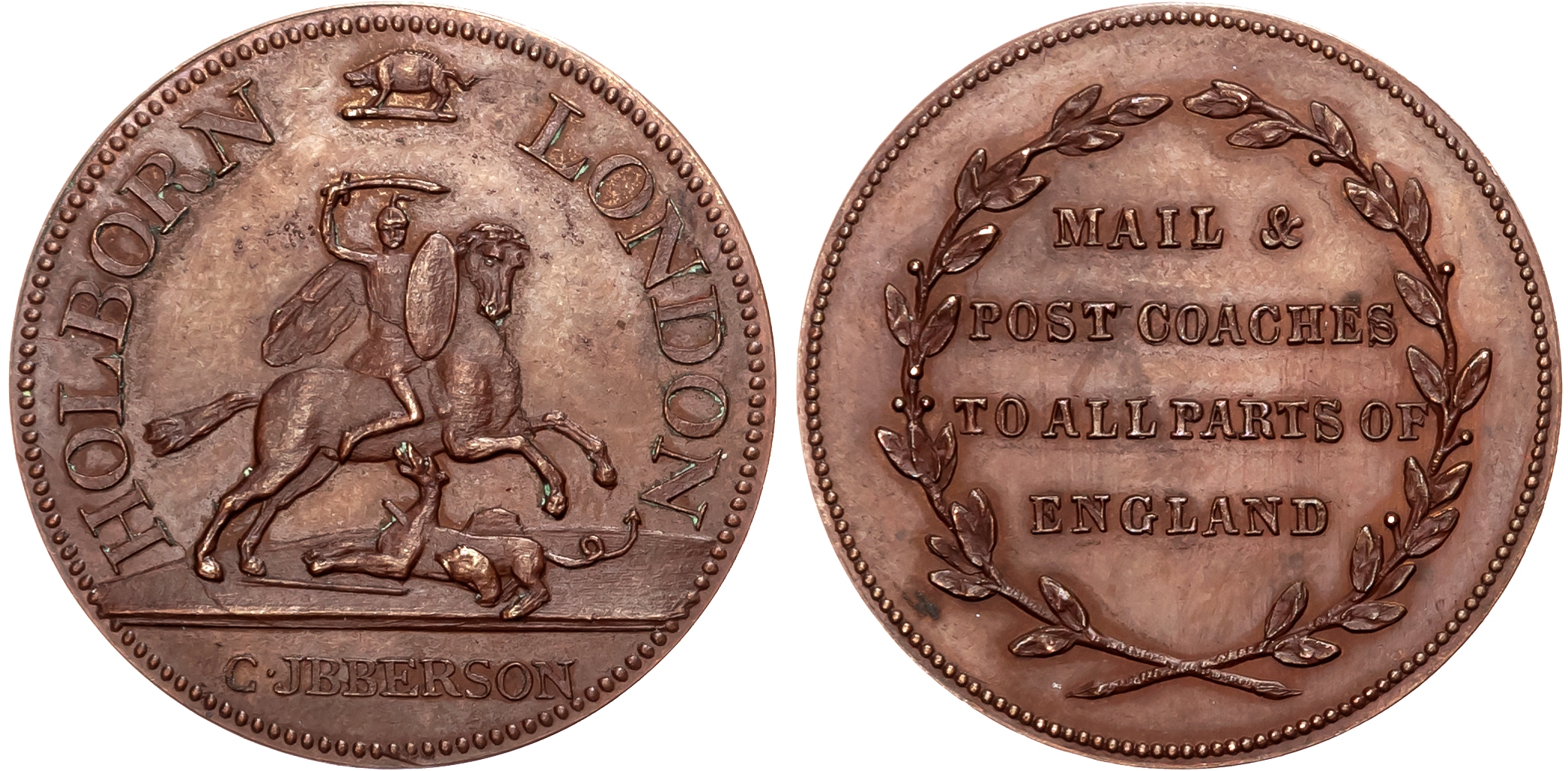 London, High Holborn , Christopher Ibberson Bronzed Halfpenny 1795, St. George killing the dragon, rev . Mail & post coa …