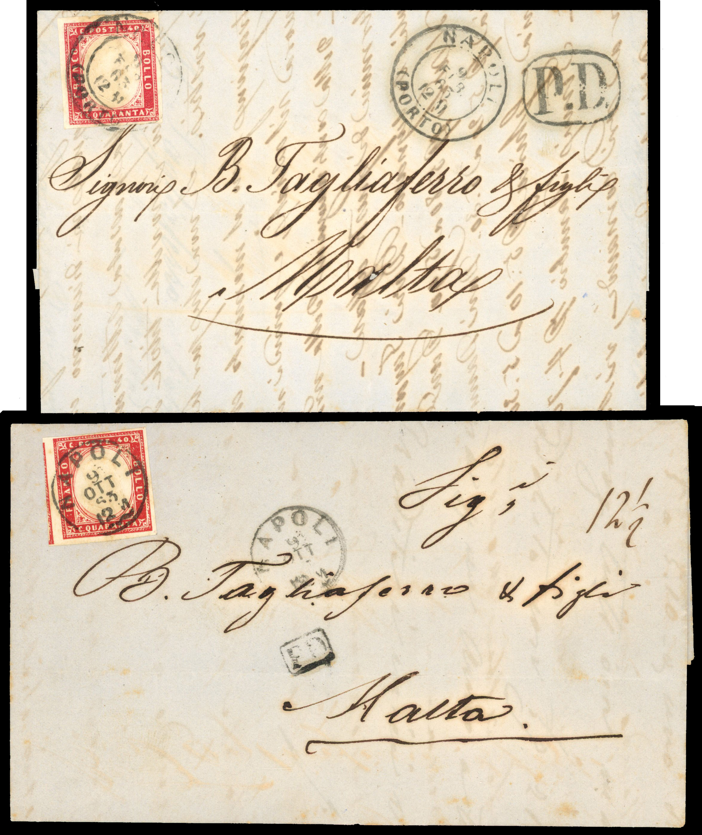 Malta 1863 two entire letters from Naples 