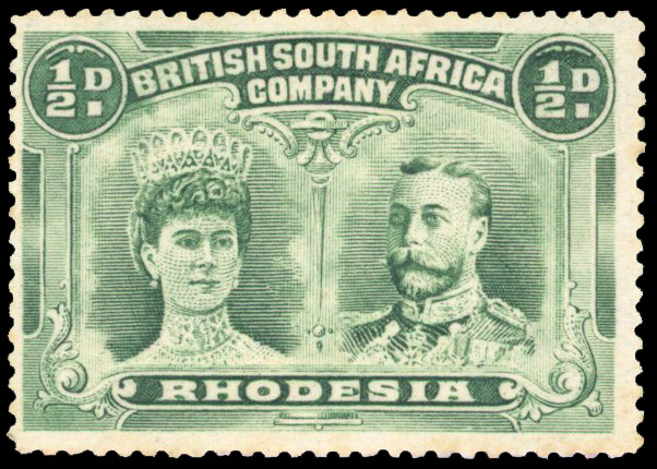 Rhodesia 1910-13 ½d emerald perf 14