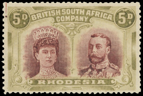 5d lake-brown and yellow-olive perf 15 RSC C, position 13 printer's mark mint