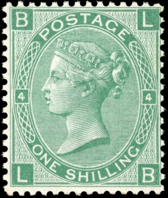 GB: 1867 1s green, plate 4 (LB), mint unmounted og