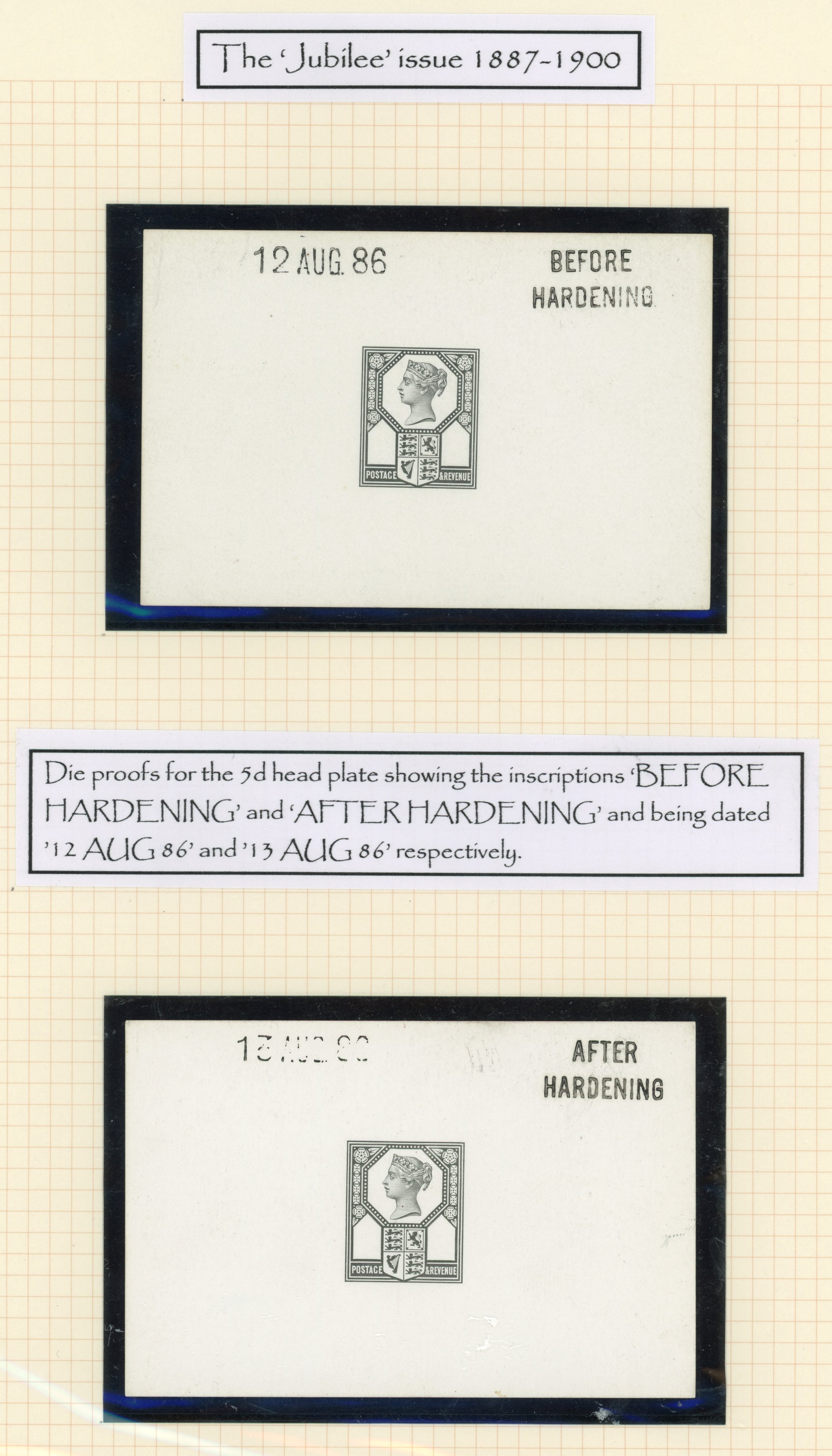 GB 1887-92 5d pair of head Plate die proofs, before and after hardening, For SG 207