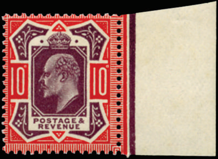 Great Britain 1911 10d Dull reddish purple & aniline pink (F). Very fine unmounted o.g. right hand marginal exampl…