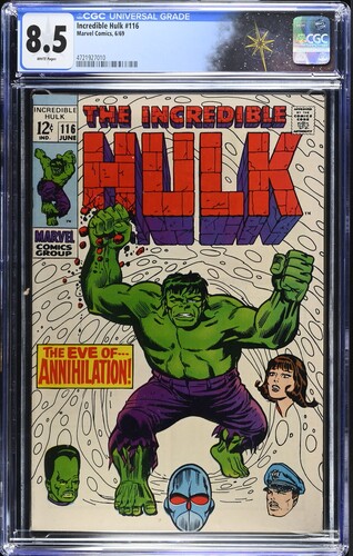 Incredible Hulk #116 CGC 8.5 Stan Lee story, Herb Trimpe and Dan Adkins art (Marvel Comics, 1969) White pages