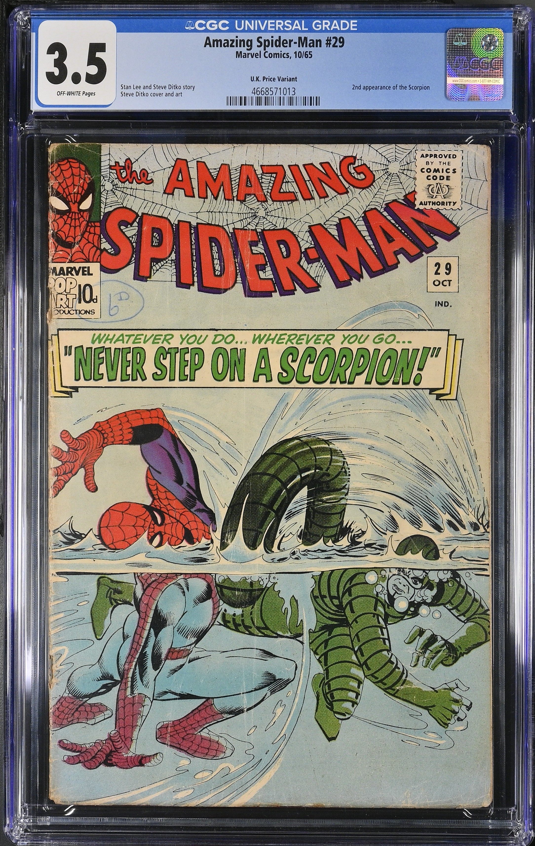 Amazing Spider-Man #29 CGC 3.5 2nd Appearance of Scorpion UK Edition (Marvel Comics, 1965) Off-White Pages