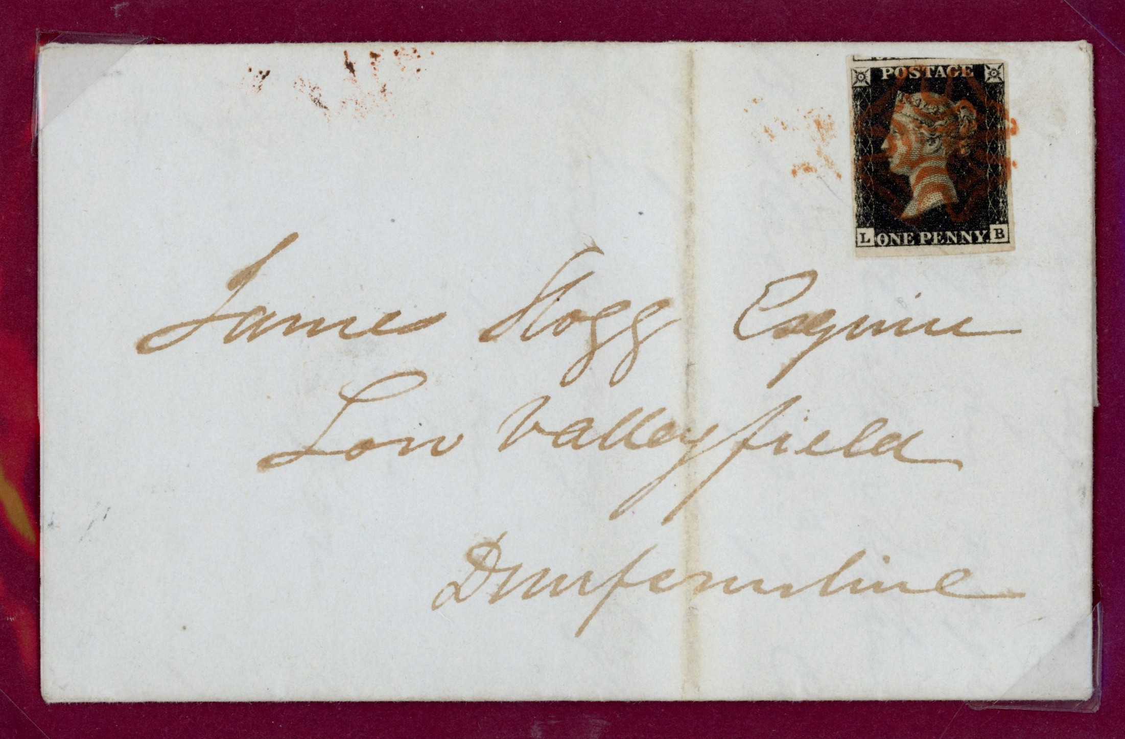 GB 1840 1d black, Pl. 5 (LB) on entire from Edinburgh to Dunfermline, SG 2