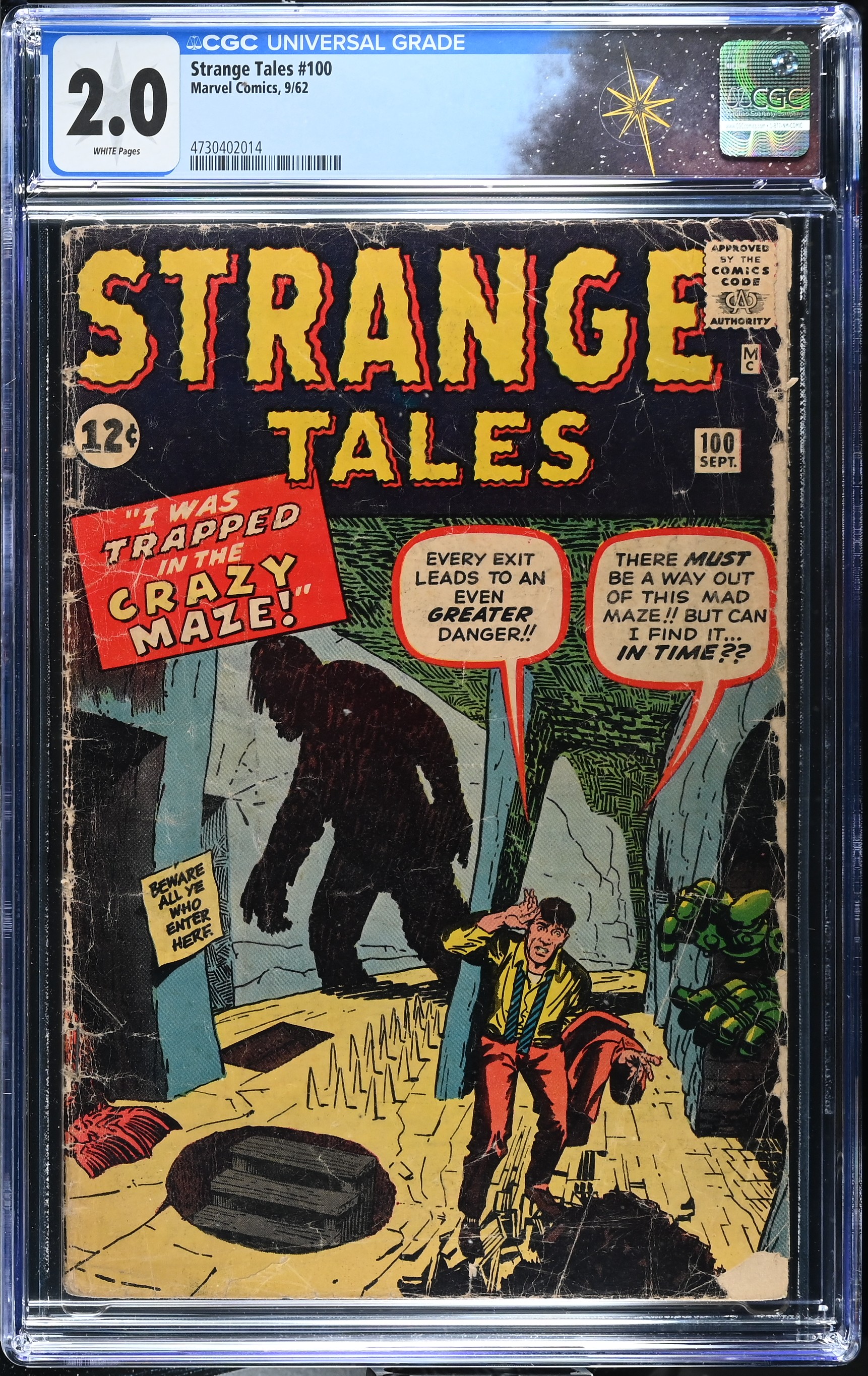 Strange Tales #100 CGC 2.0 "The Man in the Crazy Maze" "The Imitation Man" (Marvel Comics, 1962) White Pages