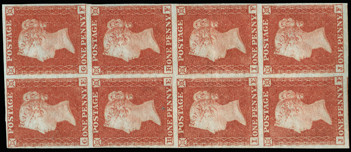 1841 1d red-brown Plate 157. Very fine and fresh lightly mounted mint four-margined vertical block…