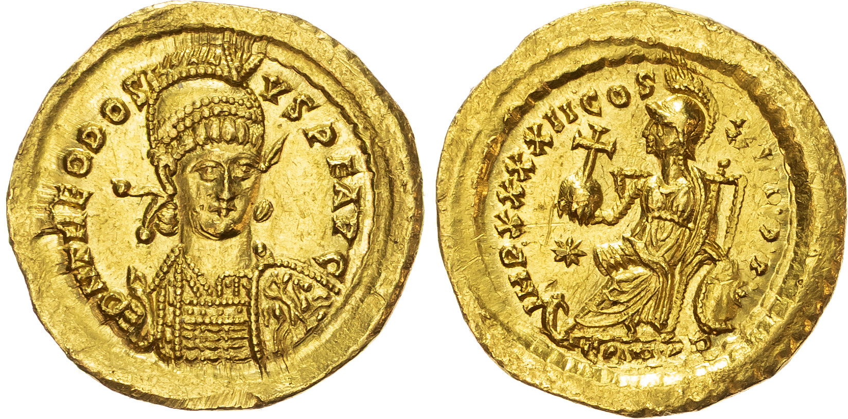 Theodosius II (AD 402-450) AV Soldius, Constantinople, AD 441-450, 4.39g. 
