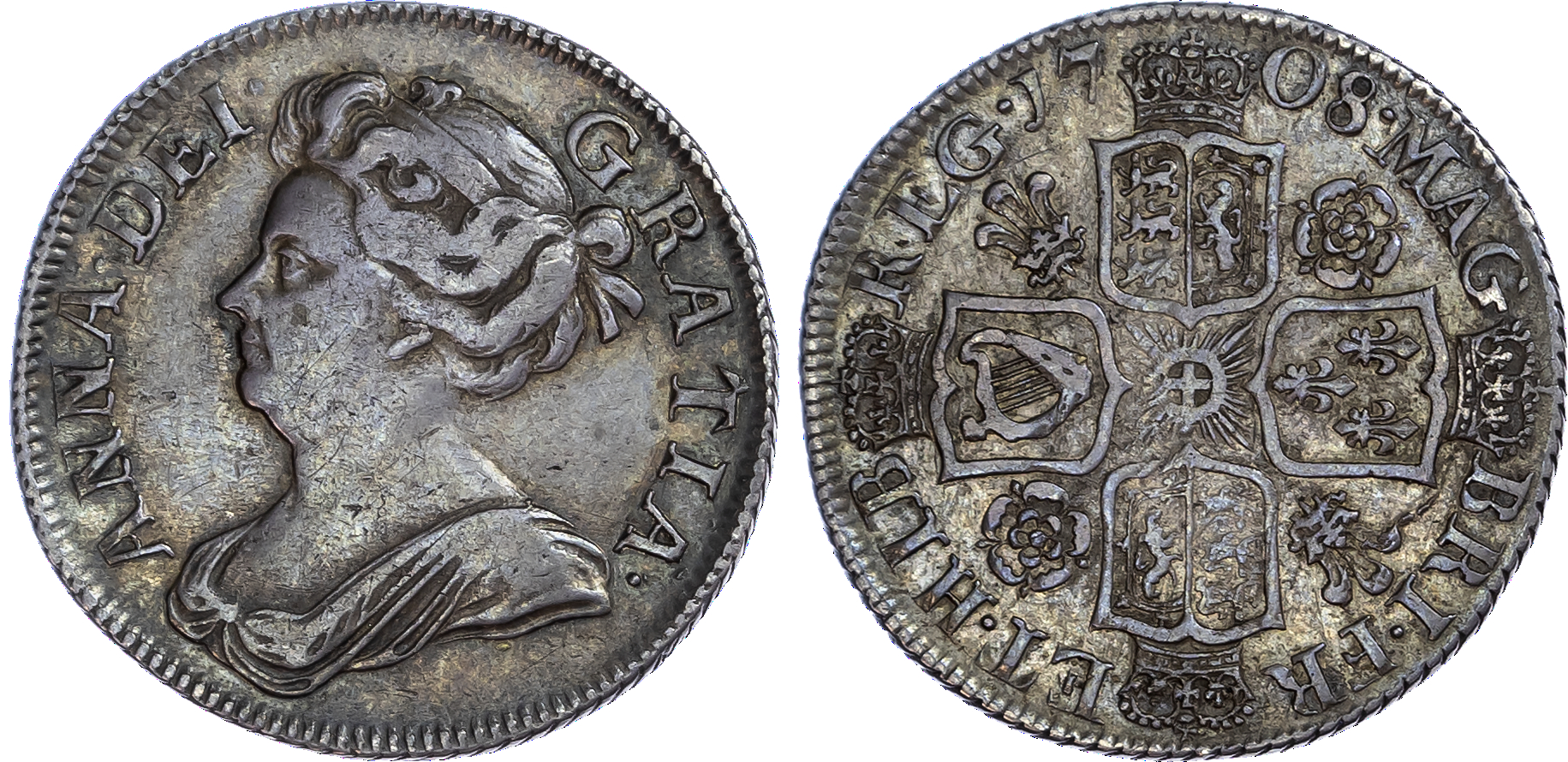 Anne (1702-1714), Shilling, ‘Roses and Plumes’, 1708, Post-Union.