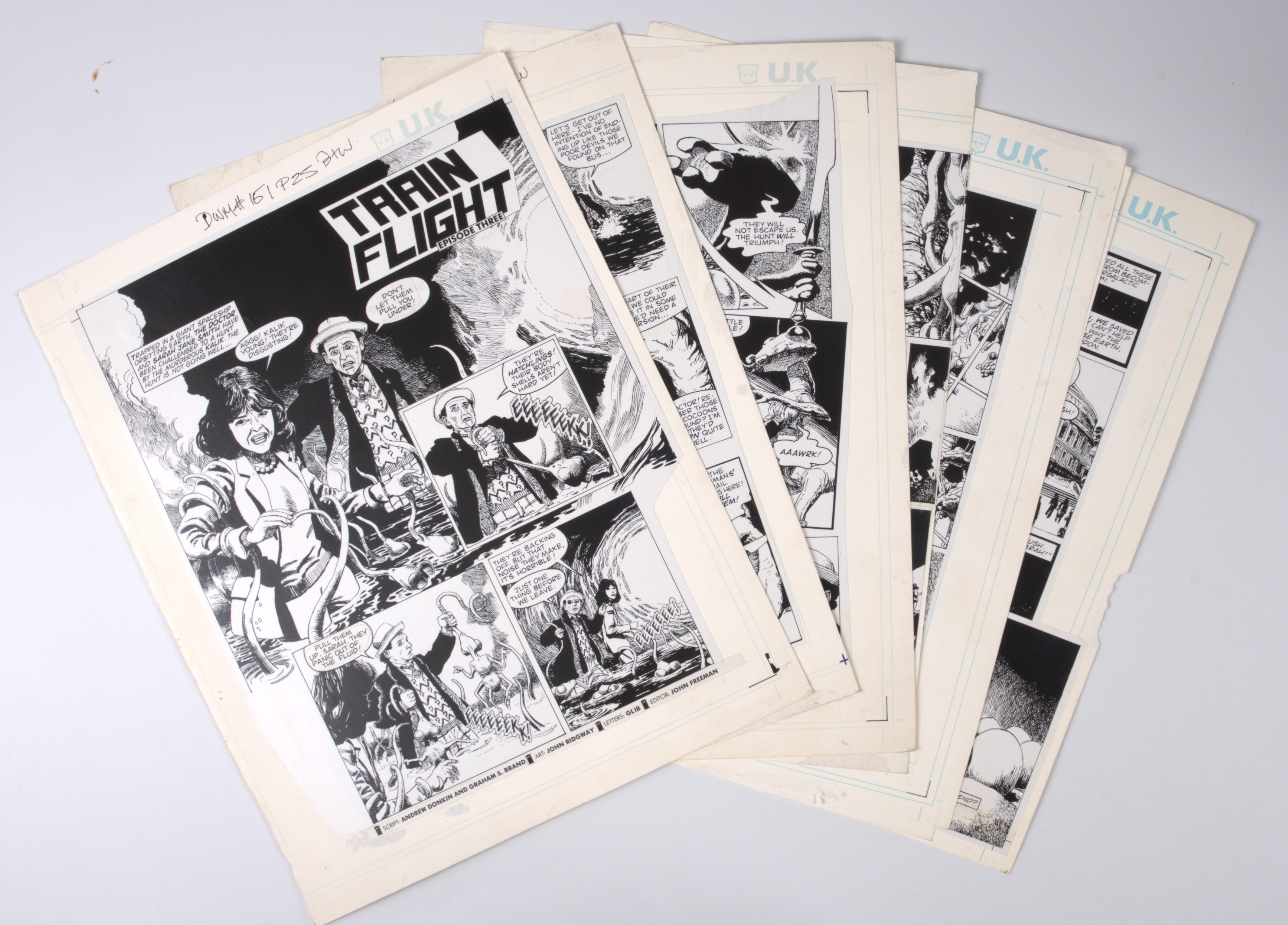 John Ridgway Doctor Who Monthly #161 'Train Flight' Printed Guide Pages (Marvel UK, 1990) Total 7