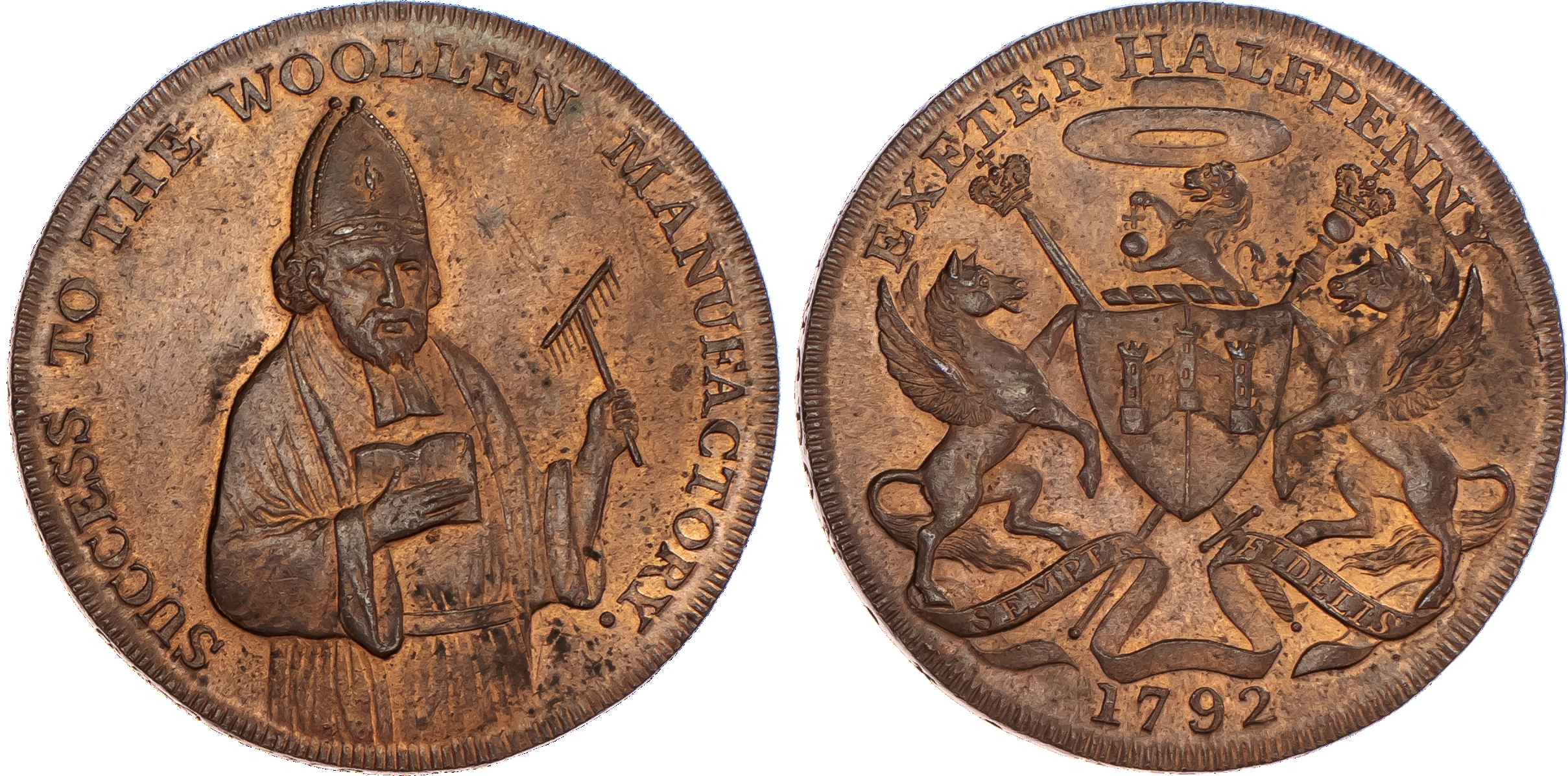 Exeter, Samuel Kingdon, Halfpenny 1792. Bust...