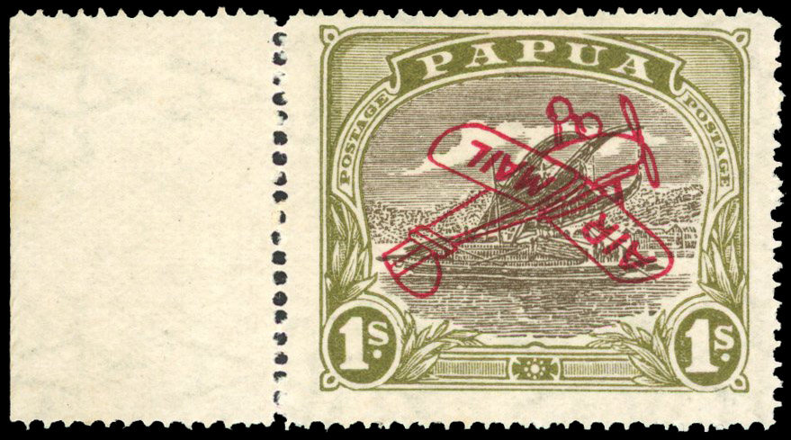 Papua 1930 Air 1s sepia and olive ERROR OVERPRINT INVERTED S.G. 117a