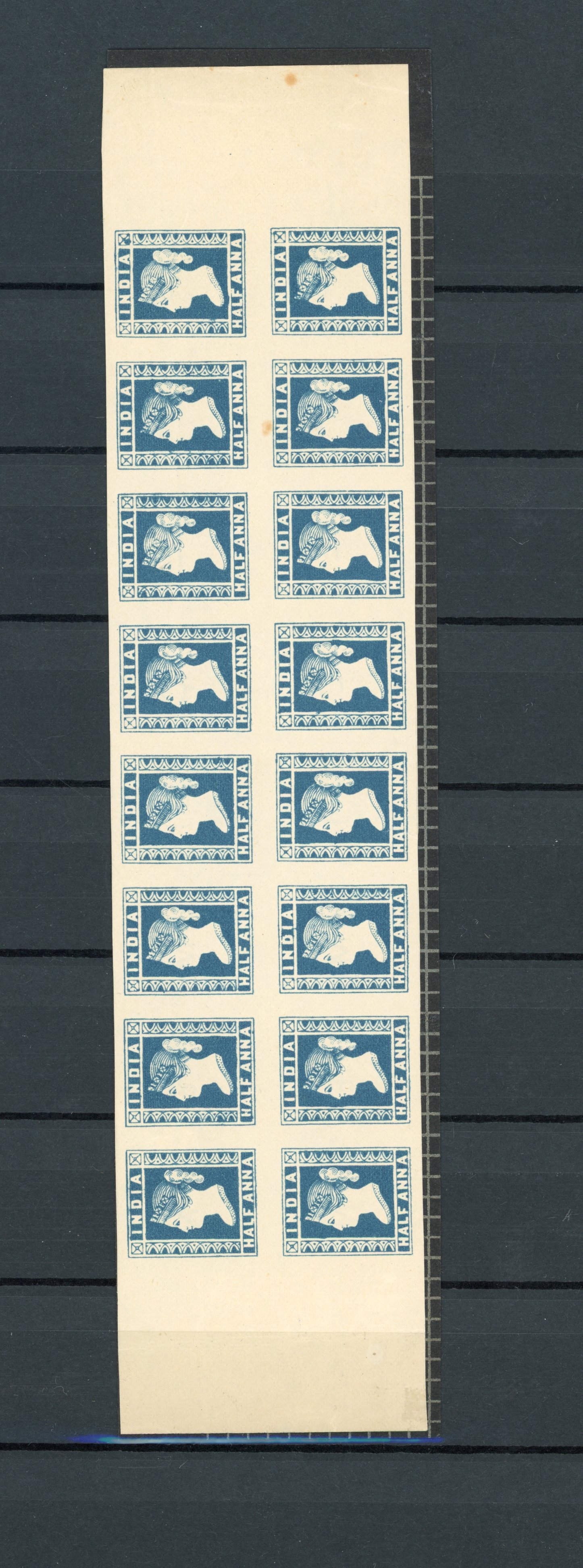 India 1854 reprints; 1894 ½a block of 16