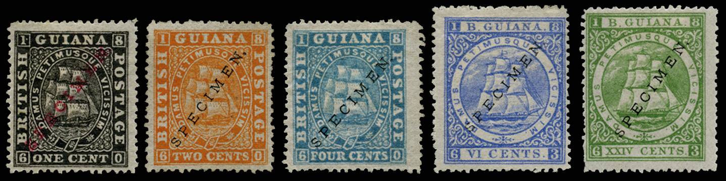 BR GUIANA SG 106/14 1875-6 P15 1c to 6c, 24c SPECIMEN x5 BG1