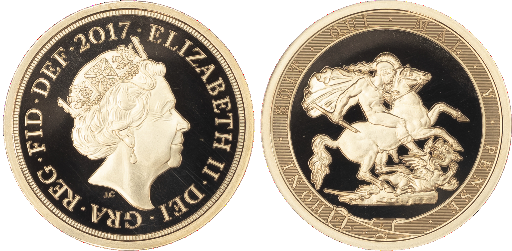 Elizabeth II (1952-2022), Proof Sovereign, 2017, struck for the 200th anniversary of the Sovereign, crowned head right, JC