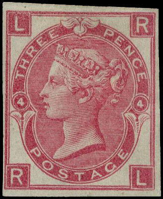 1865 3d Rose Pl.4. Very fine imperforate plate proof on unwatermarked white wove paper lettered RL. Scarce. SG92. Cat. £…
