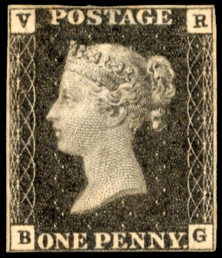 1840 VR 1d black (BG), four just clear margins, unused and regummed