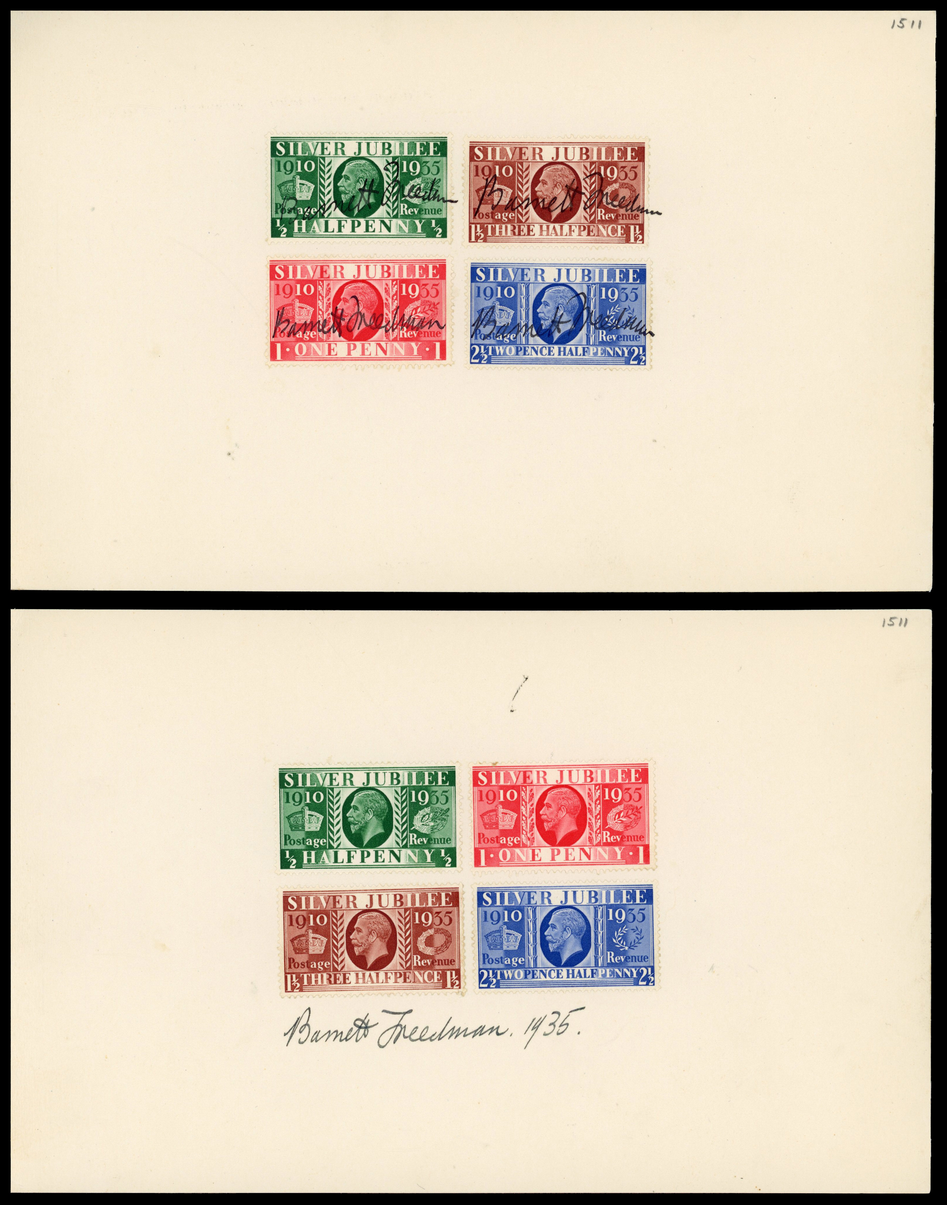 GB 1935 Jubilee designer-signed card/stamps