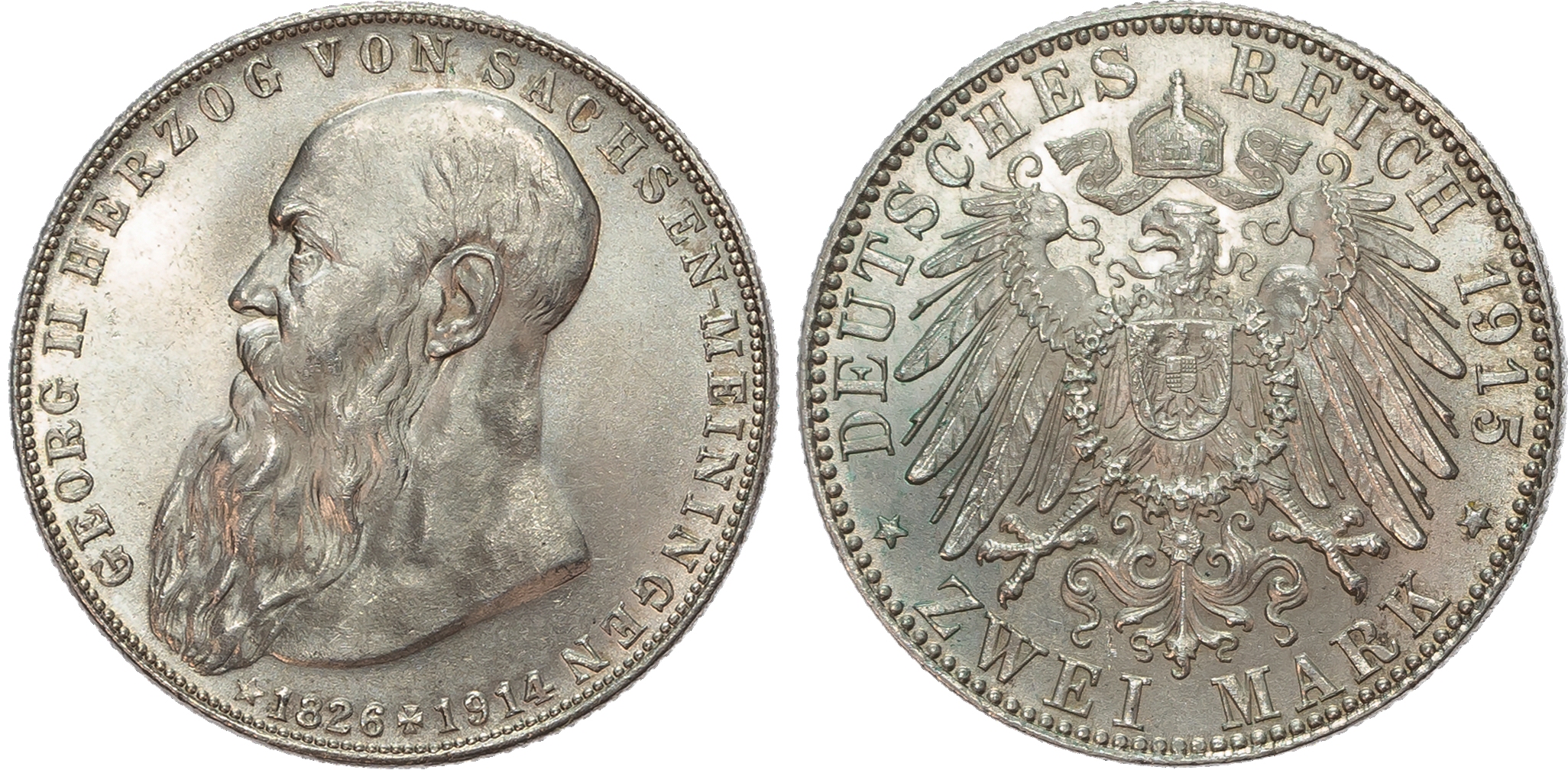 Germany, Saxe-Meiningen, Georg II (1866-1914), Death of Georg II, silver 2 Marks.