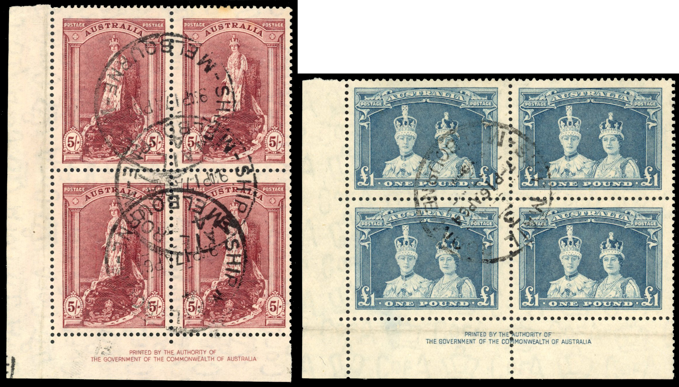Australia SG SG 176a, 178a blocks used