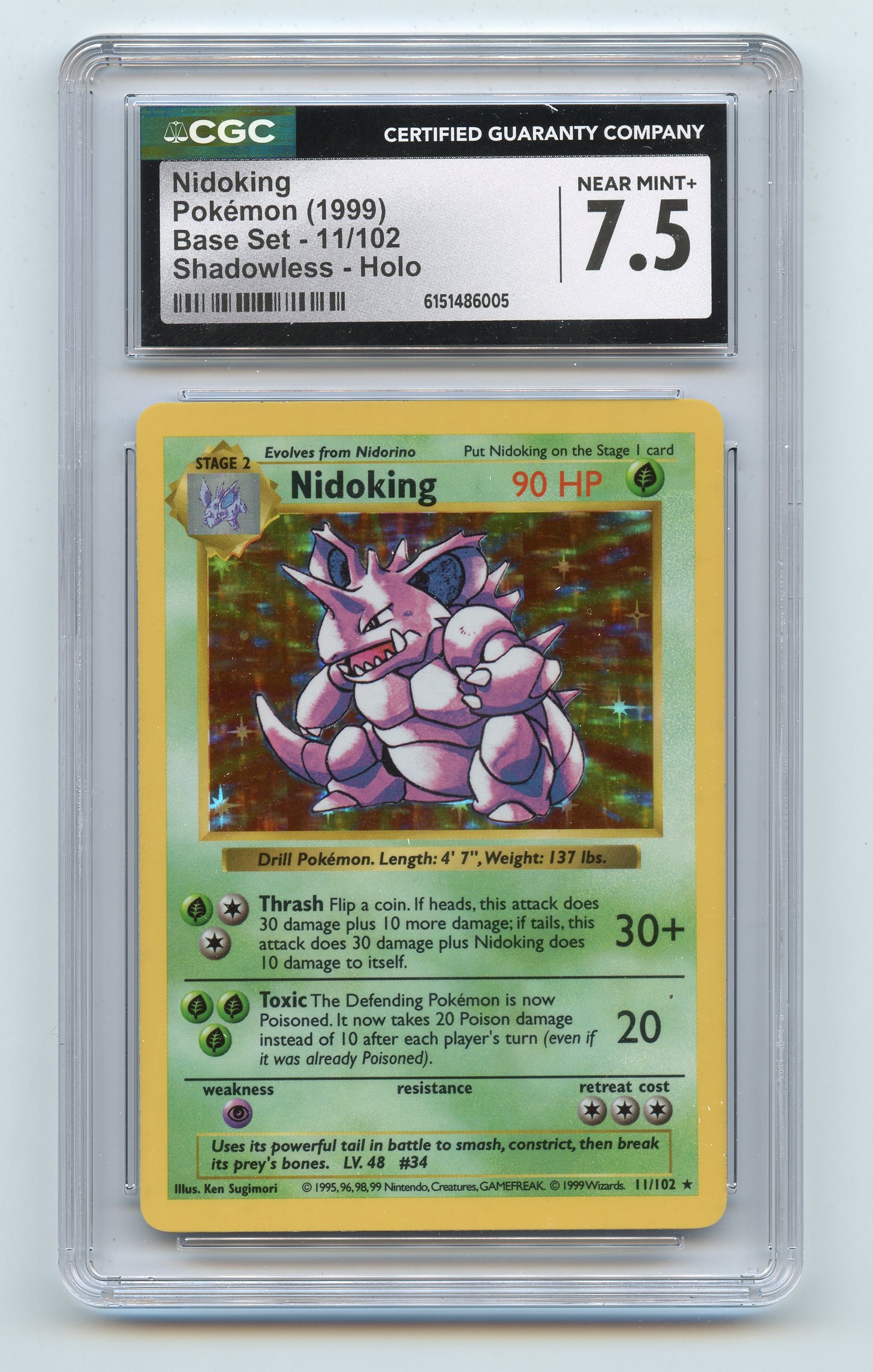 CGC 7.5 Nidoking #11 Shadowless Holo Base Set