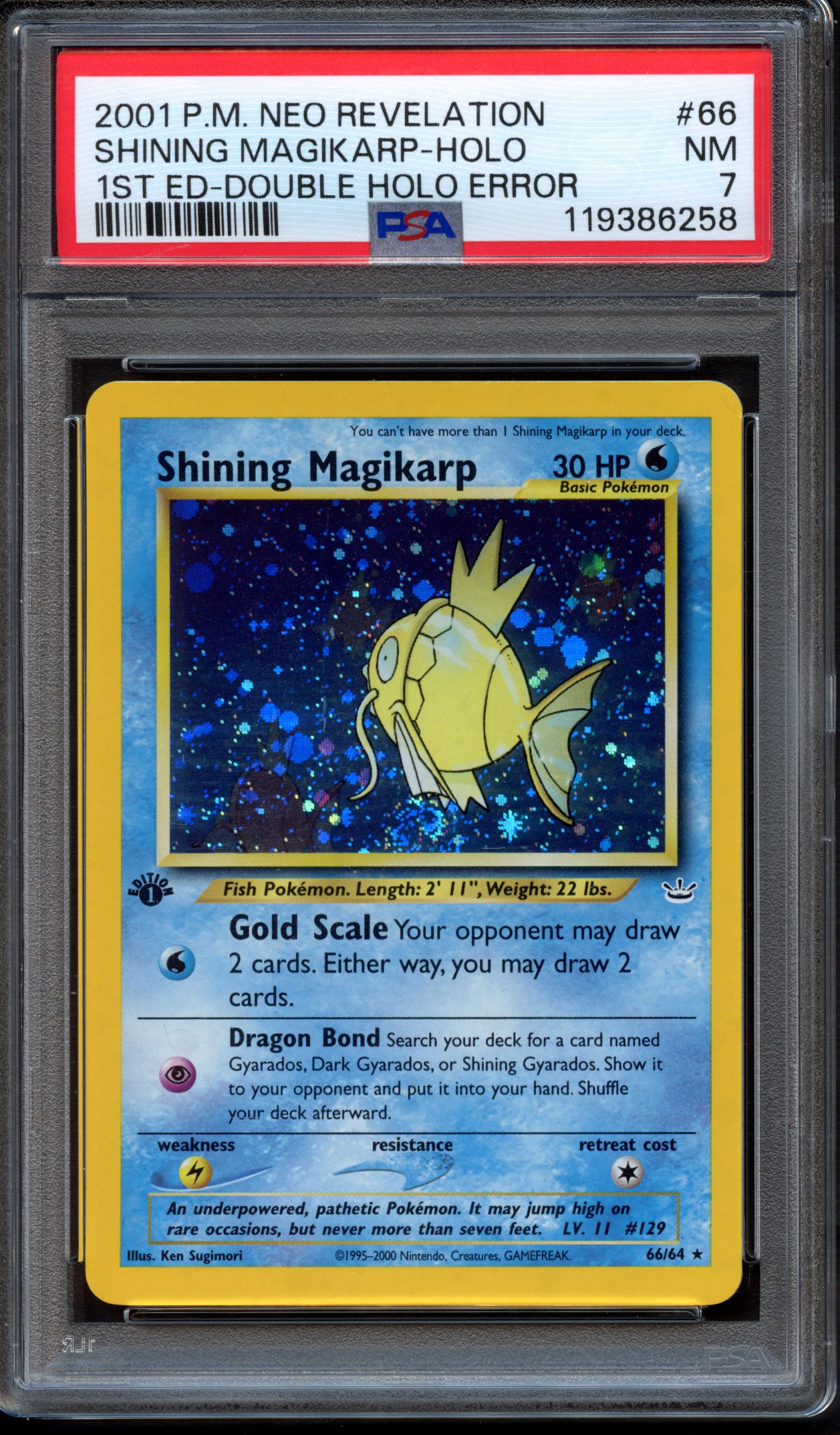 PSA 7 Shining Magikarp 1st edition ERROR - Neo Revelation #66