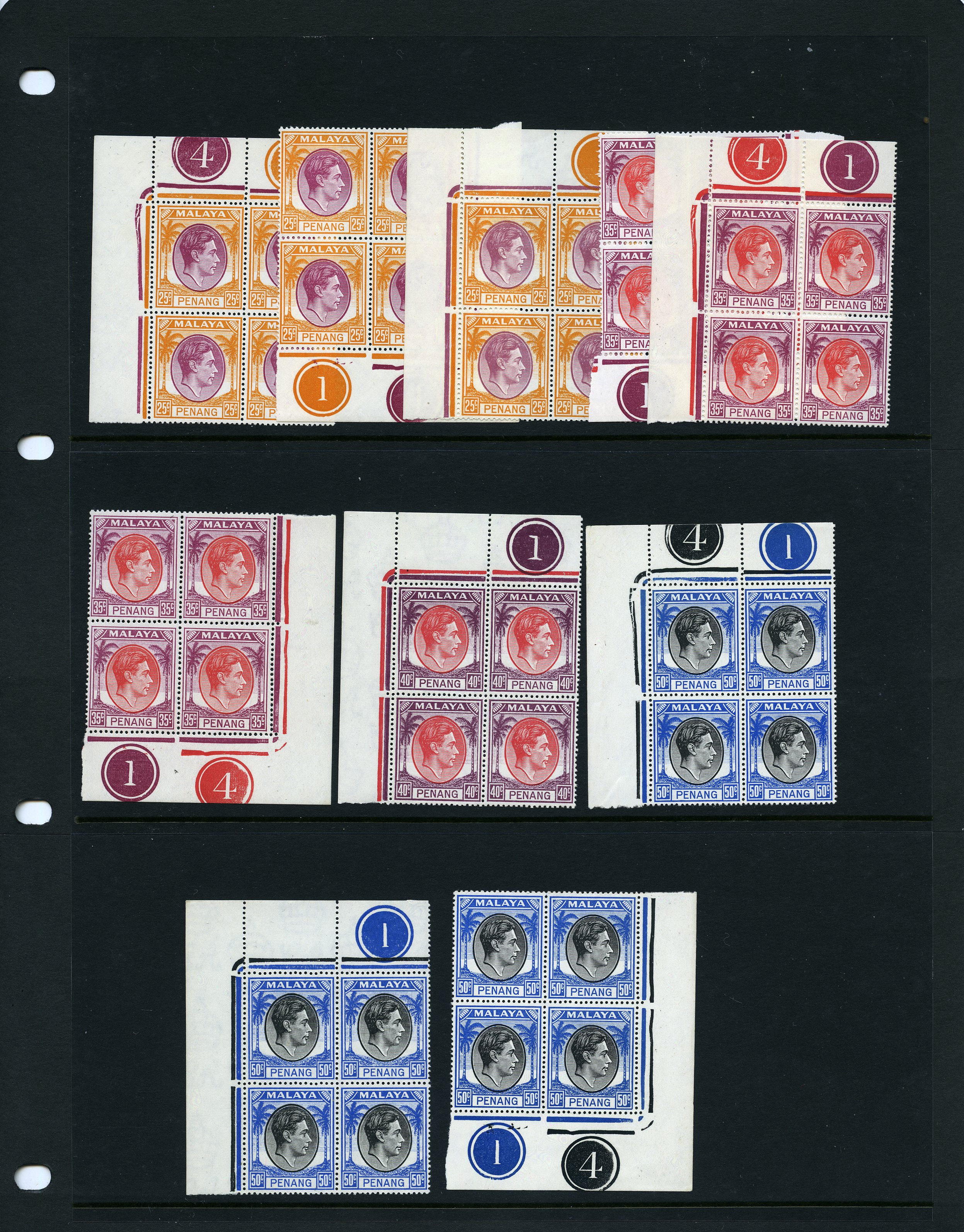1949-52 Plate block group to 50ct, unmounted...