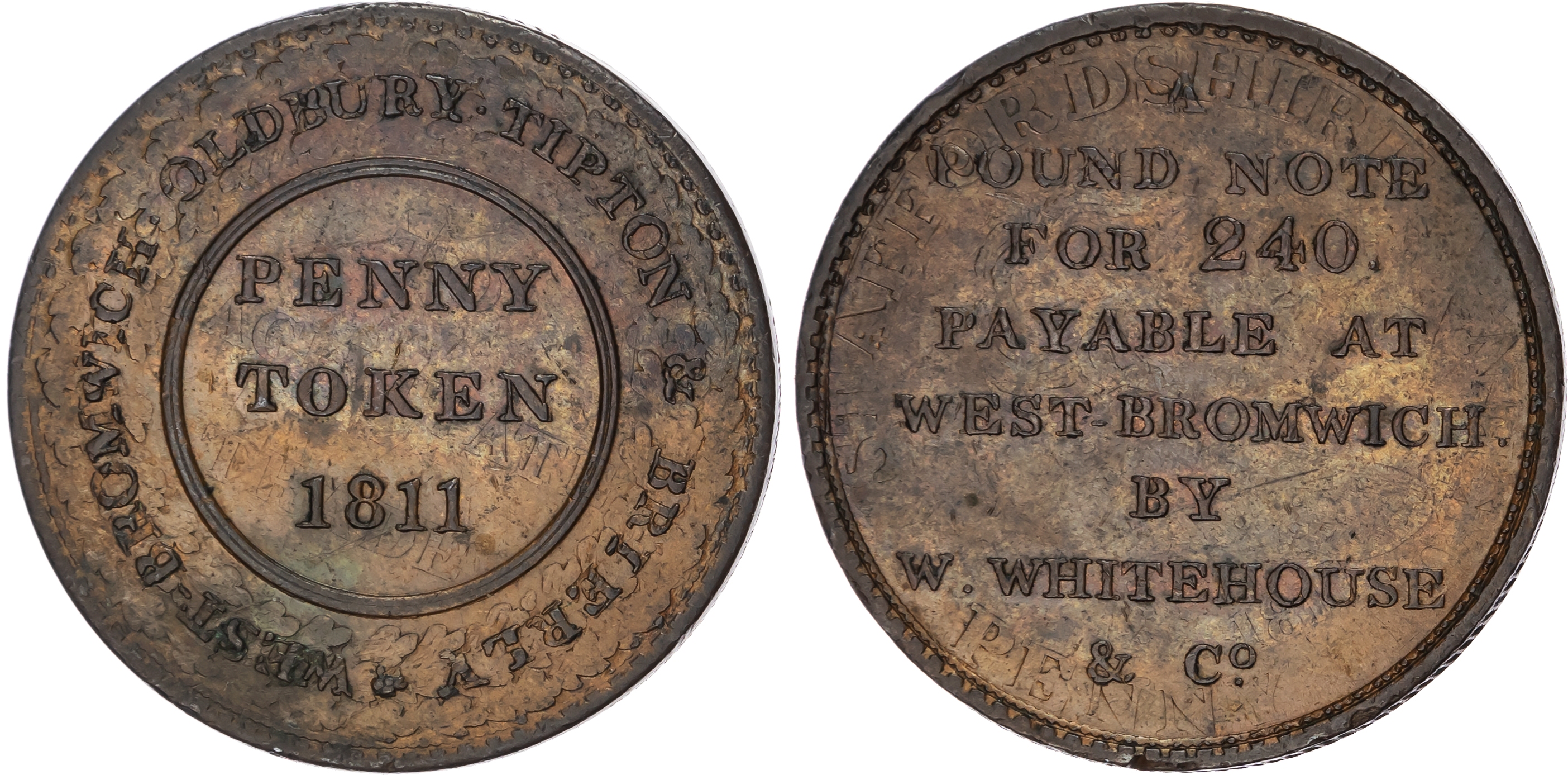 WEST BROMWICH, OLDBURY, TIPTON & BRIERLEY , Staffs. W Whitehouse & Co. (canal carriers) Penny 1811, Denom. and…