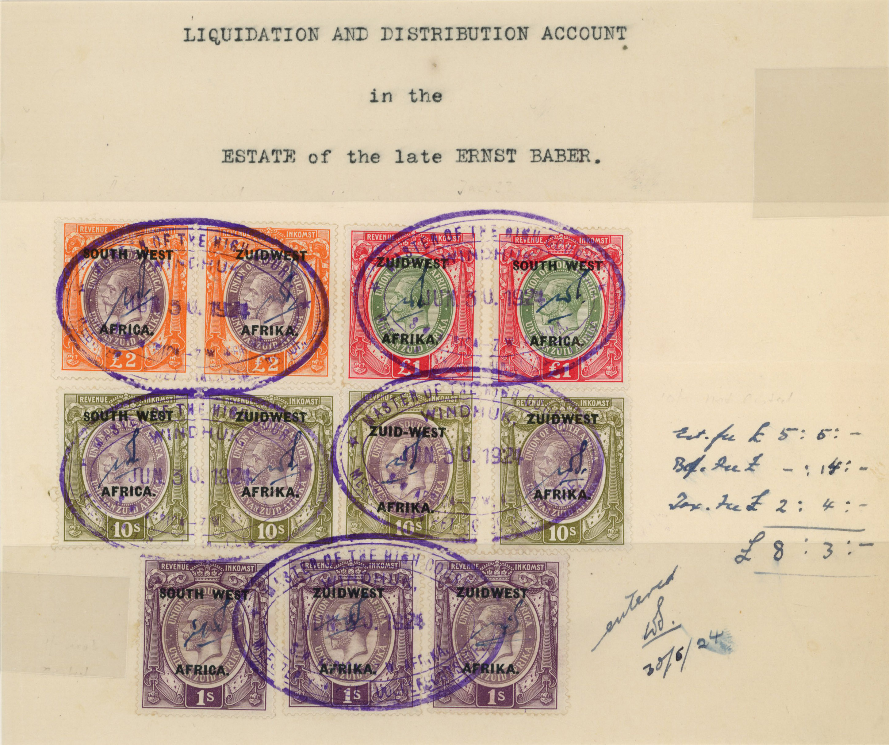 South West Africa Revenues. Second overprint collection