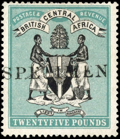 Nyasaland 1895 £25 black and blue-green local Specimen
