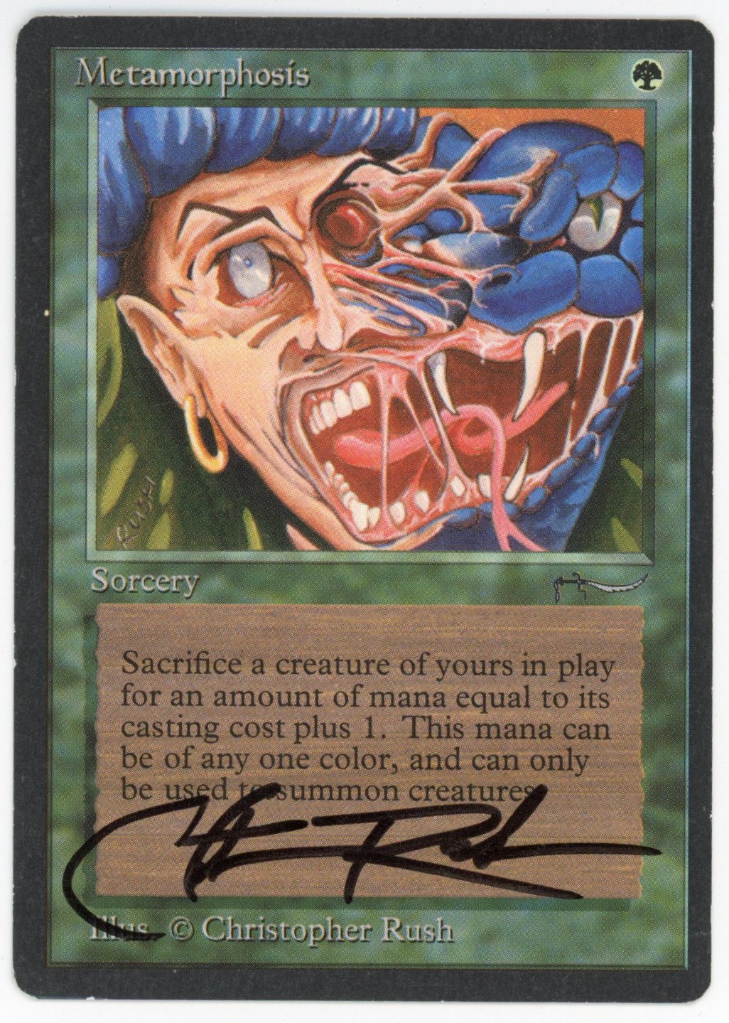 Magic The: Gathering  - Metamorphosis Signed By Christopher Rush  - Arabian Nights  - Lightly Played 