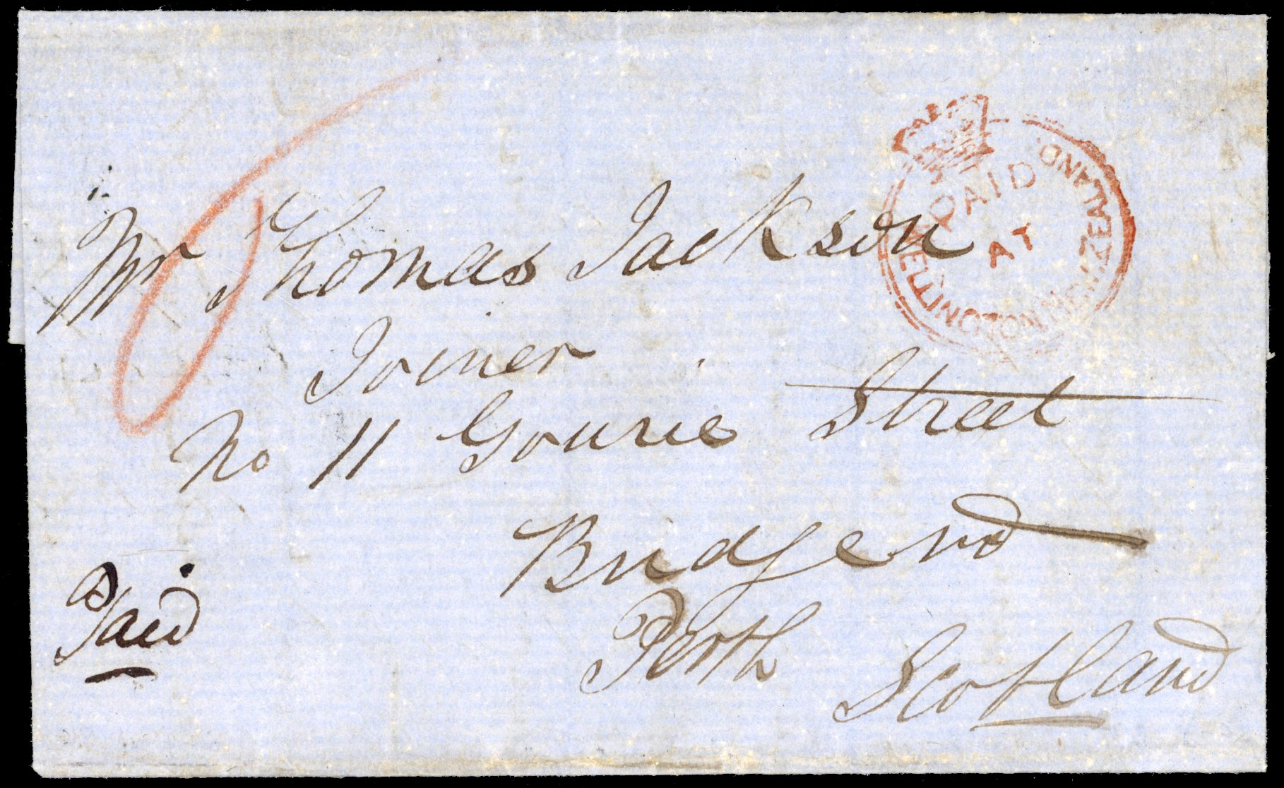 NEW ZEALAND: POSTAL HISTORY: 1858 cover from New Zealand addressed to Perth, Scotland