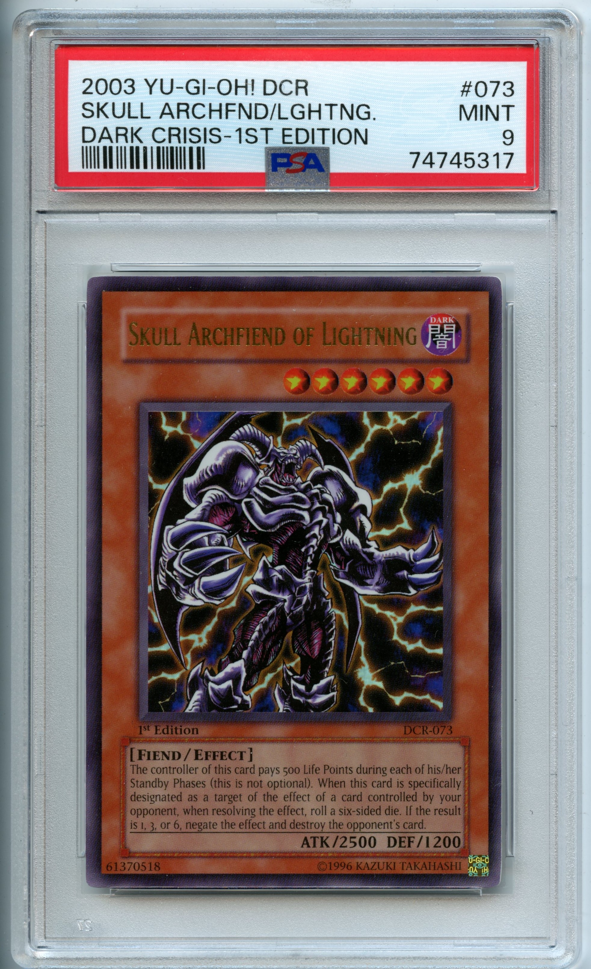 Yu-Gi-Oh! - Skull Archfiend of Lightning  1st Edition  - Dark Crisis  - PSA 9 