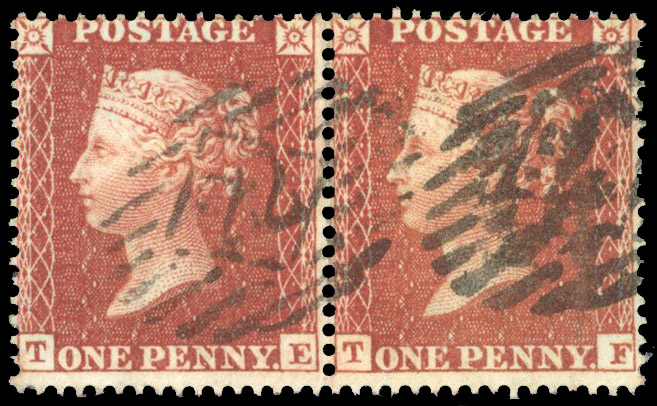 1855 1d Red-brown Pl.15. (Die II, Wmk. Small Crown, Perf 16). Used horizontal pair