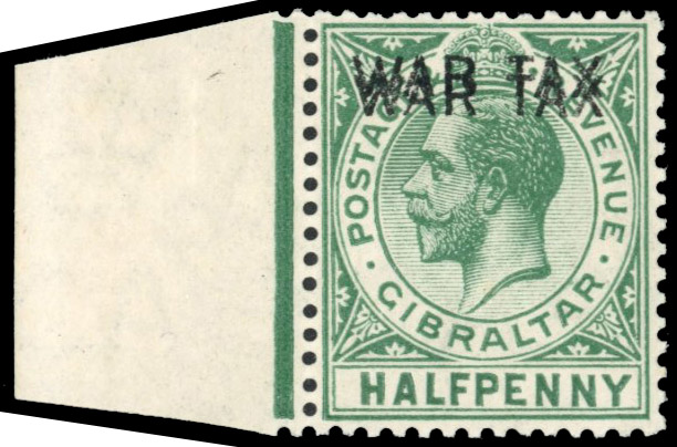 Gibraltar SG 86a 1918 ½d War Tax double overprint mint
