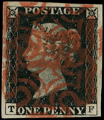 Great Britain 1840 1d black Plate 10 (TF) four margins used SG...