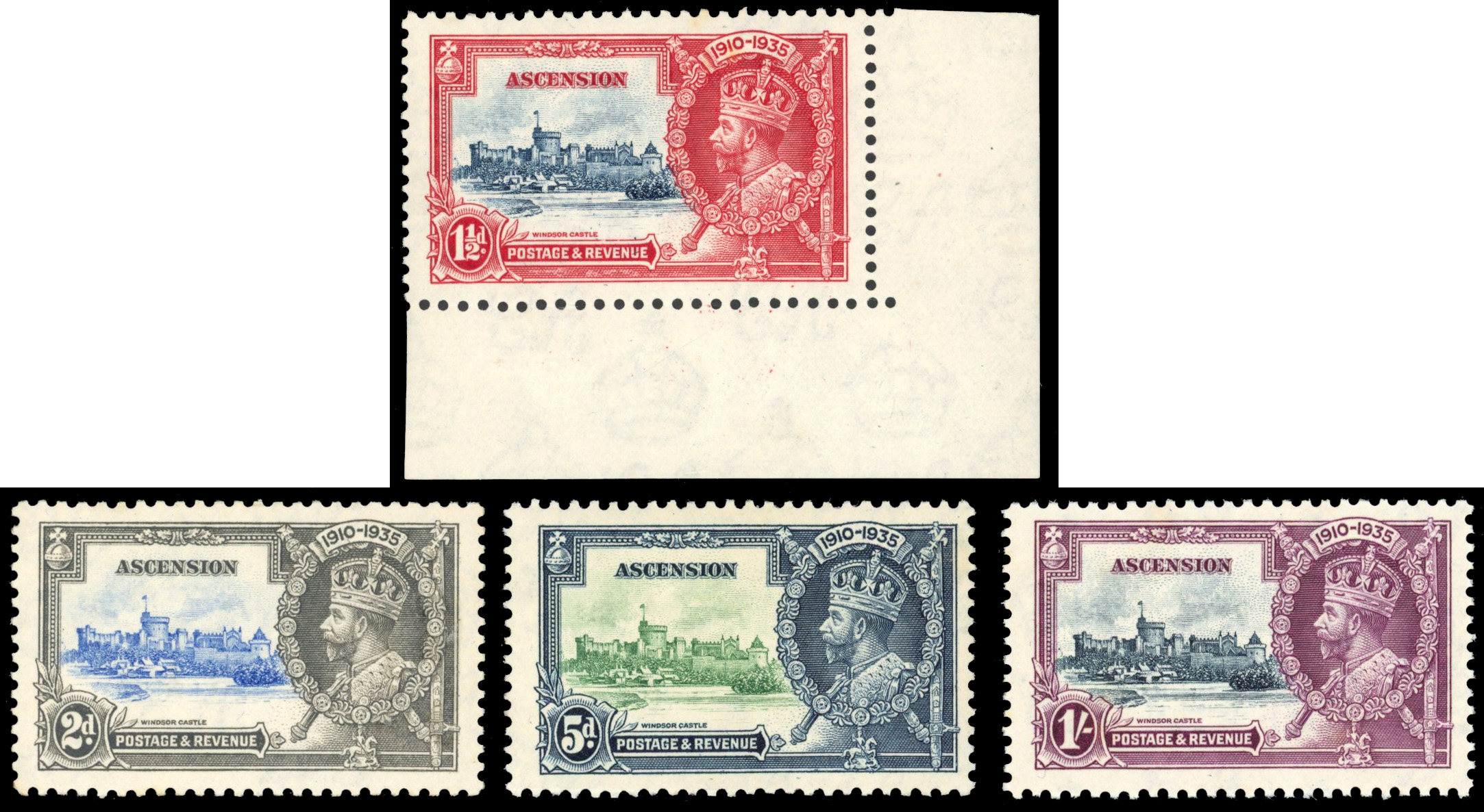 Ascension SG 31l-34l 1935 Jubilee set each with kite and horizontal log mint