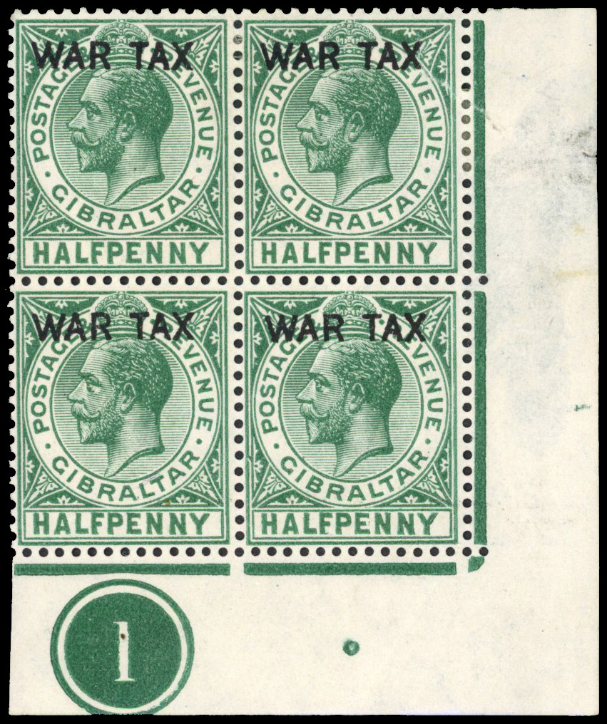 Gibraltar 1918 War Tax ½d variety watermark inverted and reversed