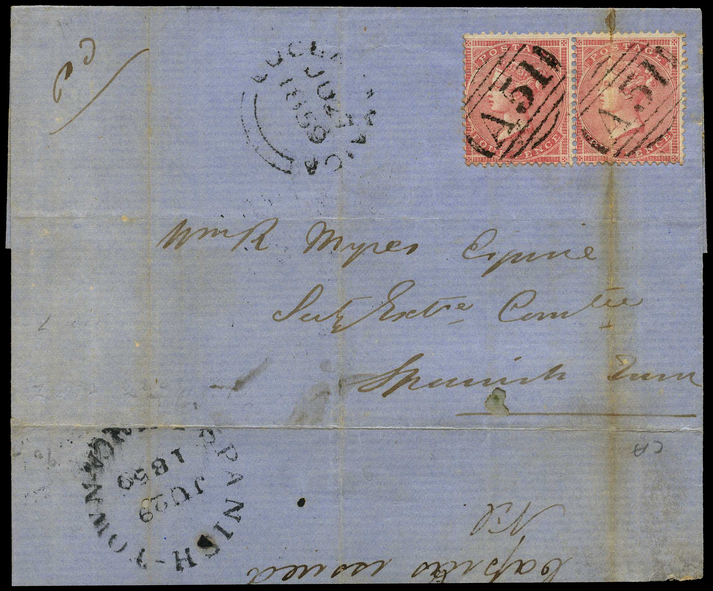 GB USED ABROAD: 1859 Lucea “A51” numeral on...