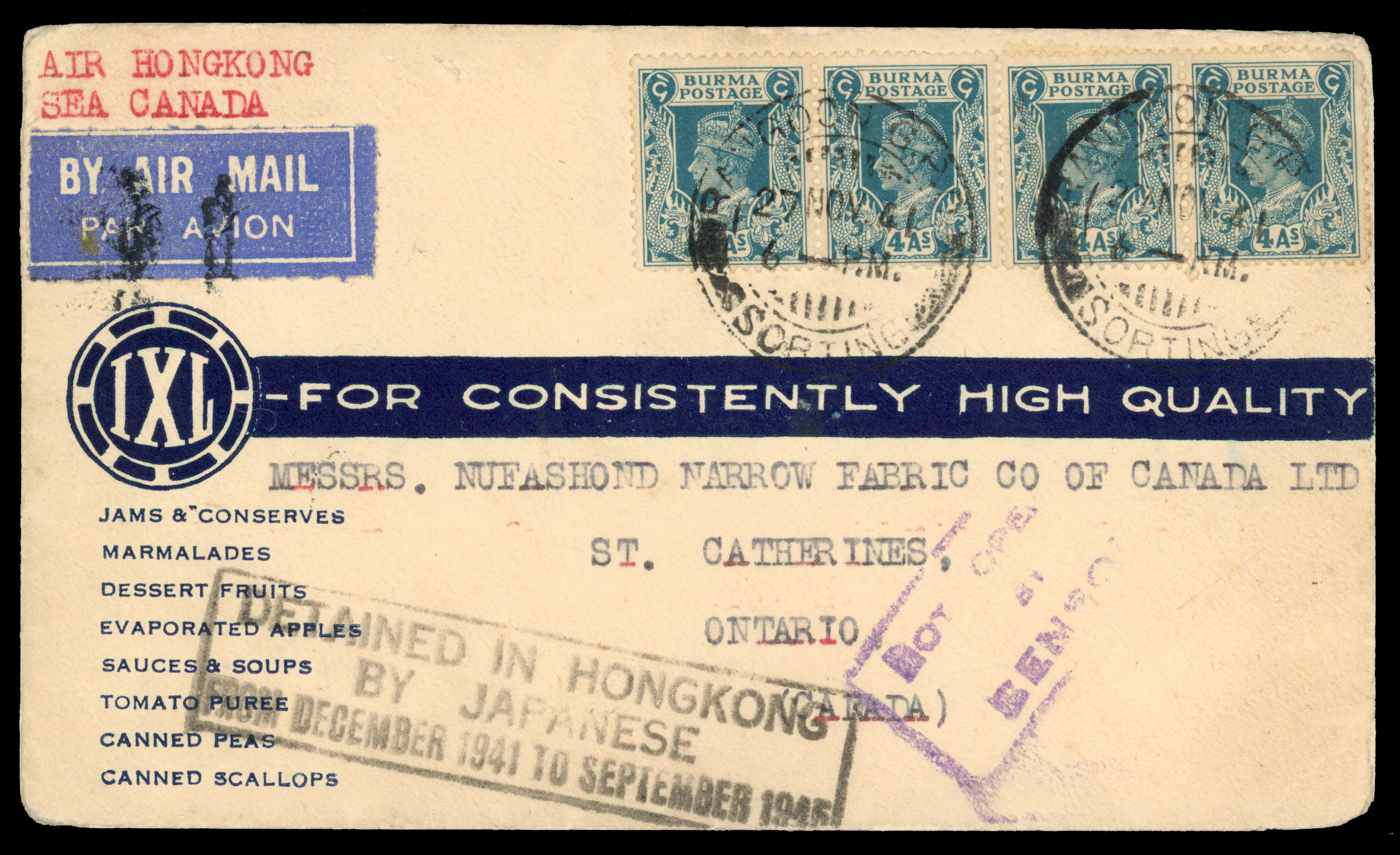 Hong Kong - detained mail from Burma