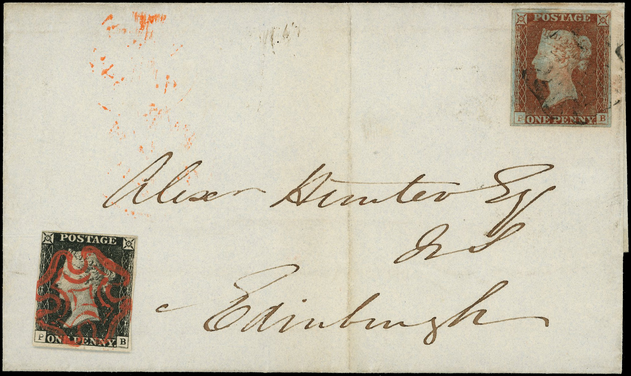 1840 1d Black Pl.2 & 1d Red-brown Pl.2. (PB, re-cut corner letters)