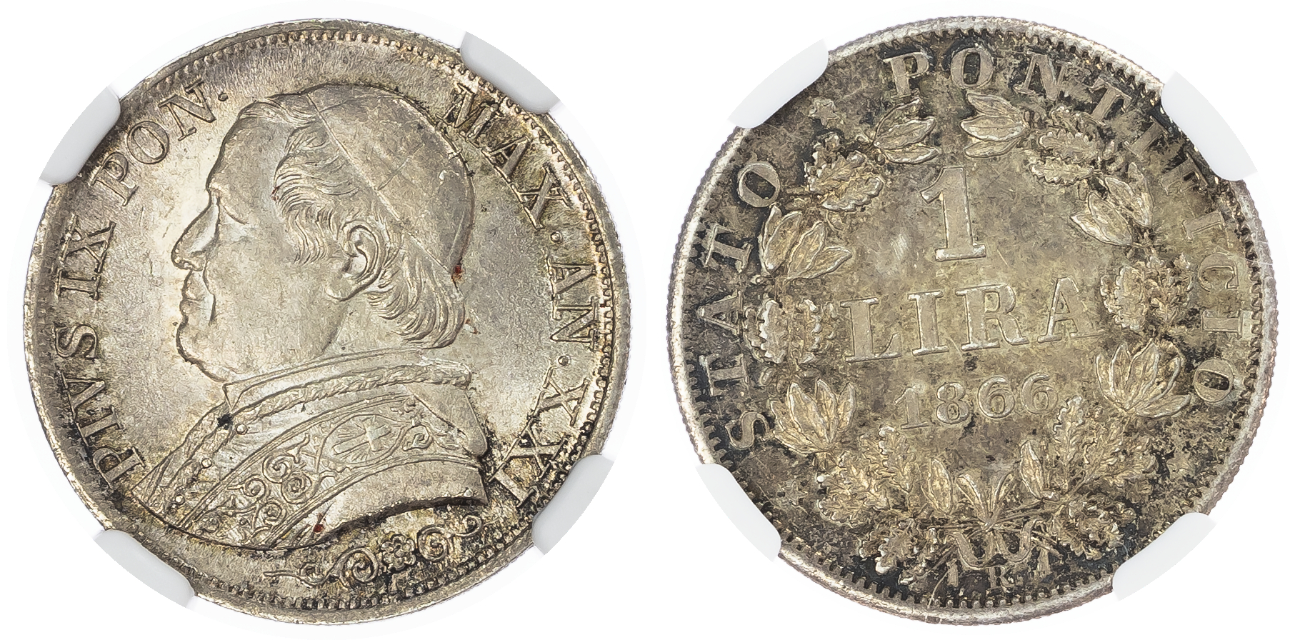 Italy. Papal States, Pius IX AR 1 Lira. 1866R XXI. 