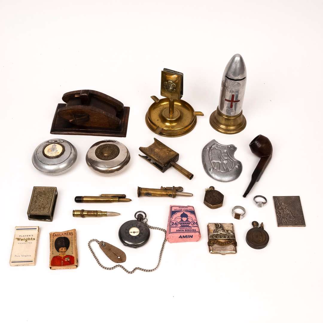 Trench Art - smoking interest, including ash trays, pipe, cigarette lighters etc. 
